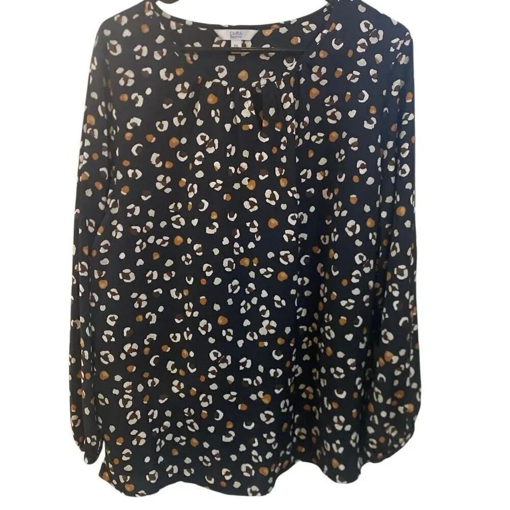 Croft & barrow Xl long sleeve geometric shapes brown white crew neck career wear